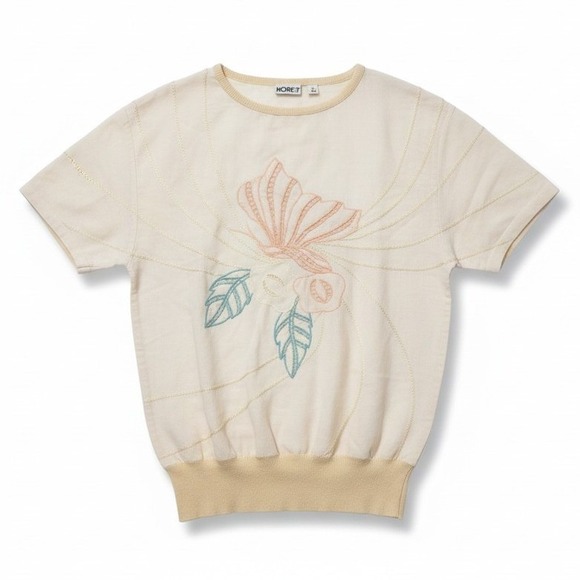 Koret Tops - Koret Vintage Pastel Embroidered‎ Butterfly Floral Ramie Top, Woman's Small